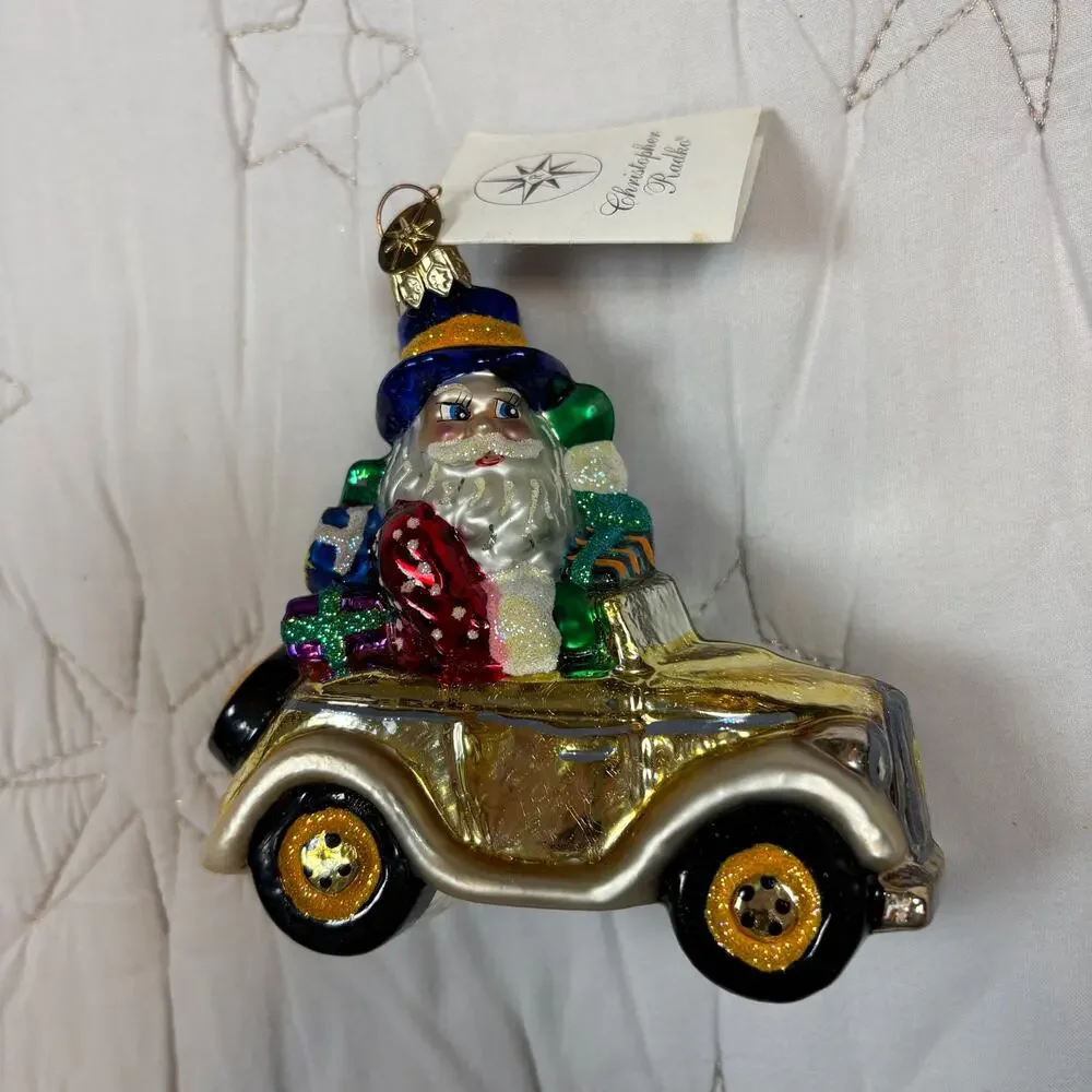 NWT Christopher Radko Holiday Rolls Santa Hand Painted Glass Ornament